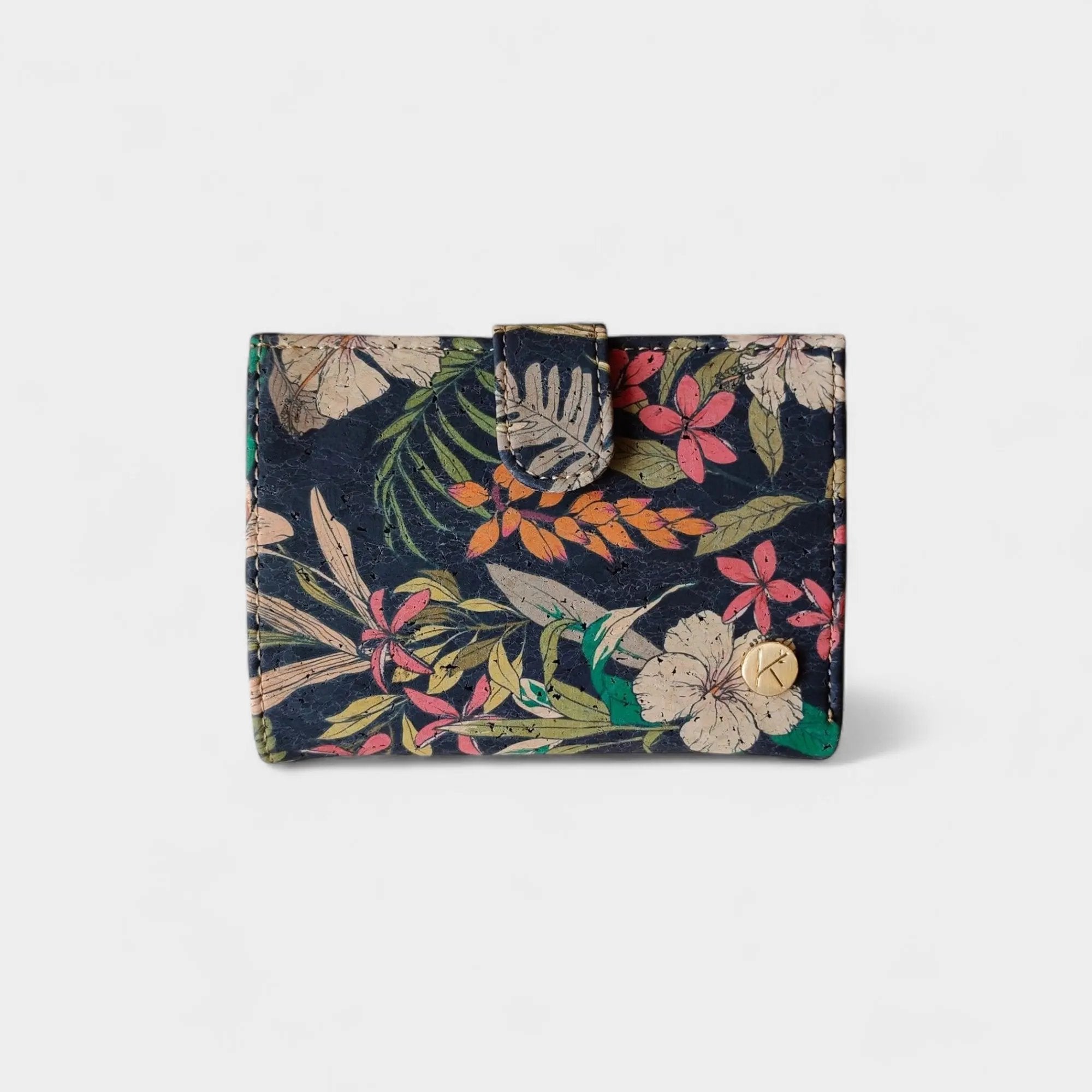 Portefeuille vegan en liège coloré, Zoé  Karmyliege Fleuri noir