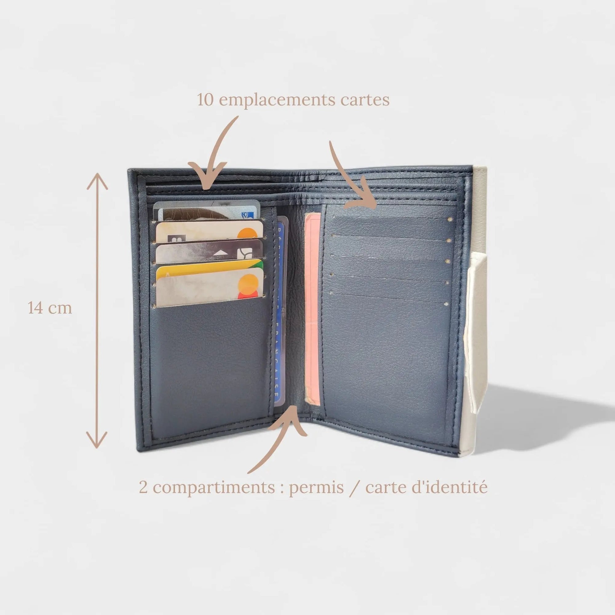 Portefeuille vegan en liège ou peau de pomme, Tiffany bleu-nuit  Karmyliege