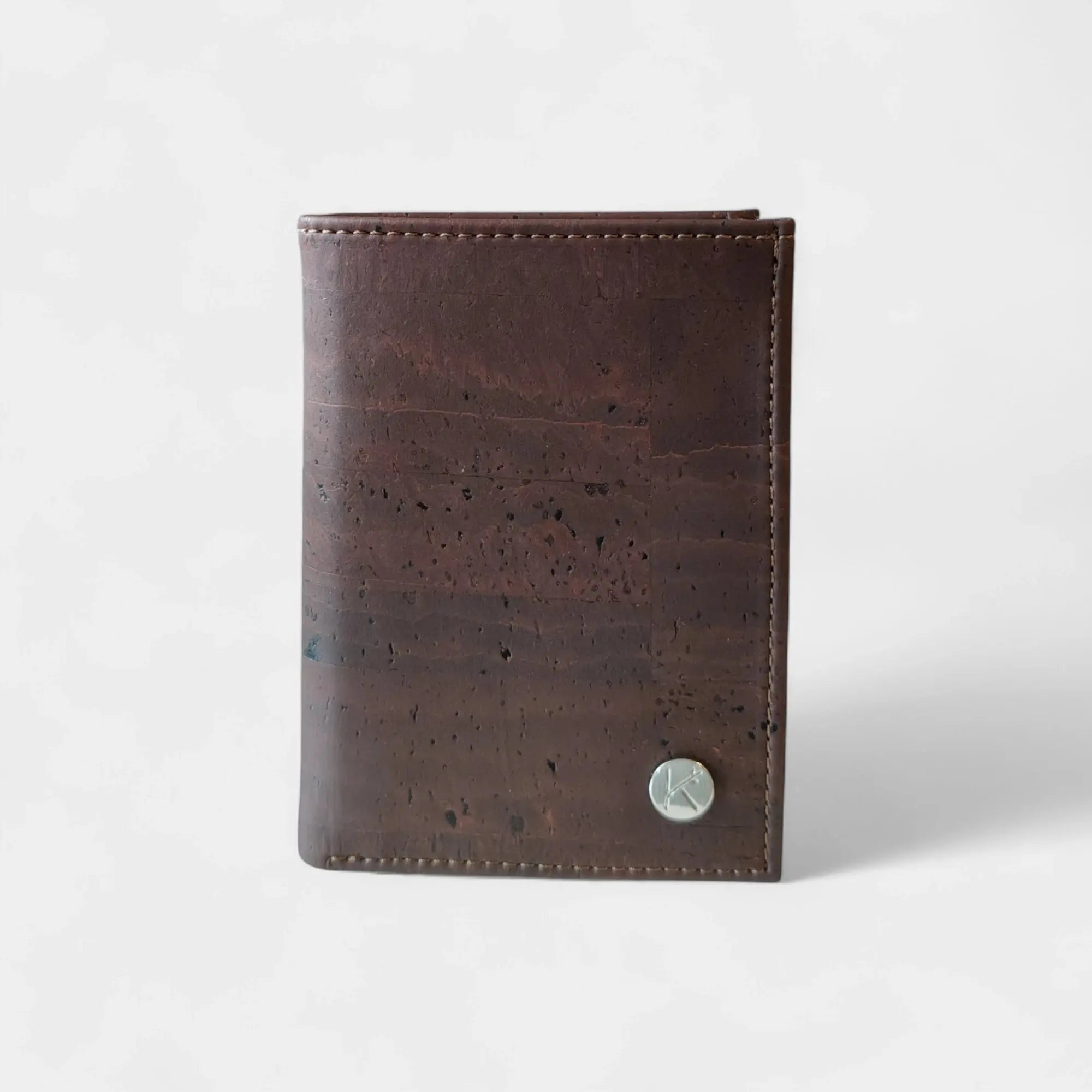 Portefeuille vegan en liège vertical avec volet, Sam  Karmyliege Marron