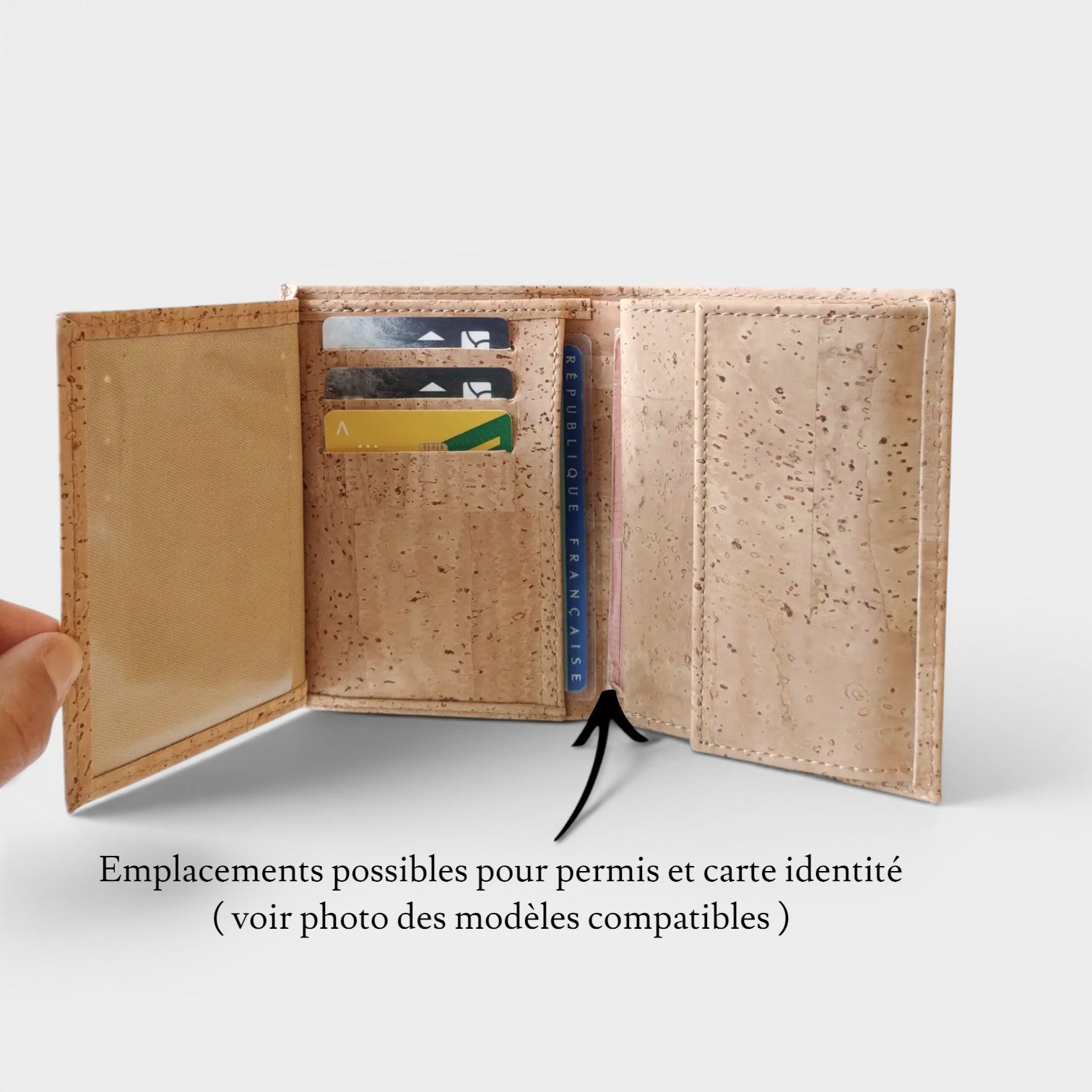 Portefeuille vegan en liège vertical avec volet, Sam beige  Karmyliege