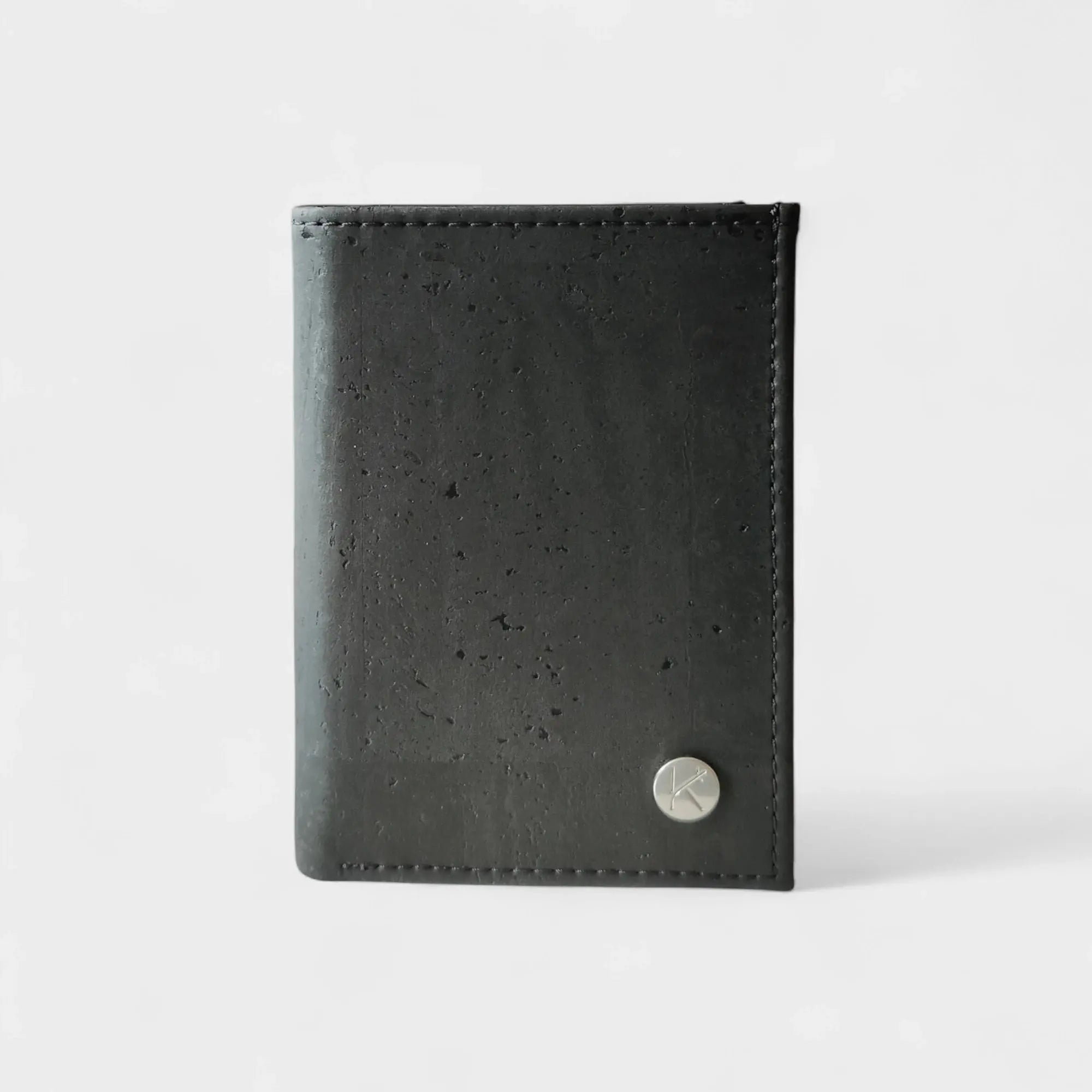 Portefeuille vegan en liège vertical avec volet, Sam  Karmyliege Noir