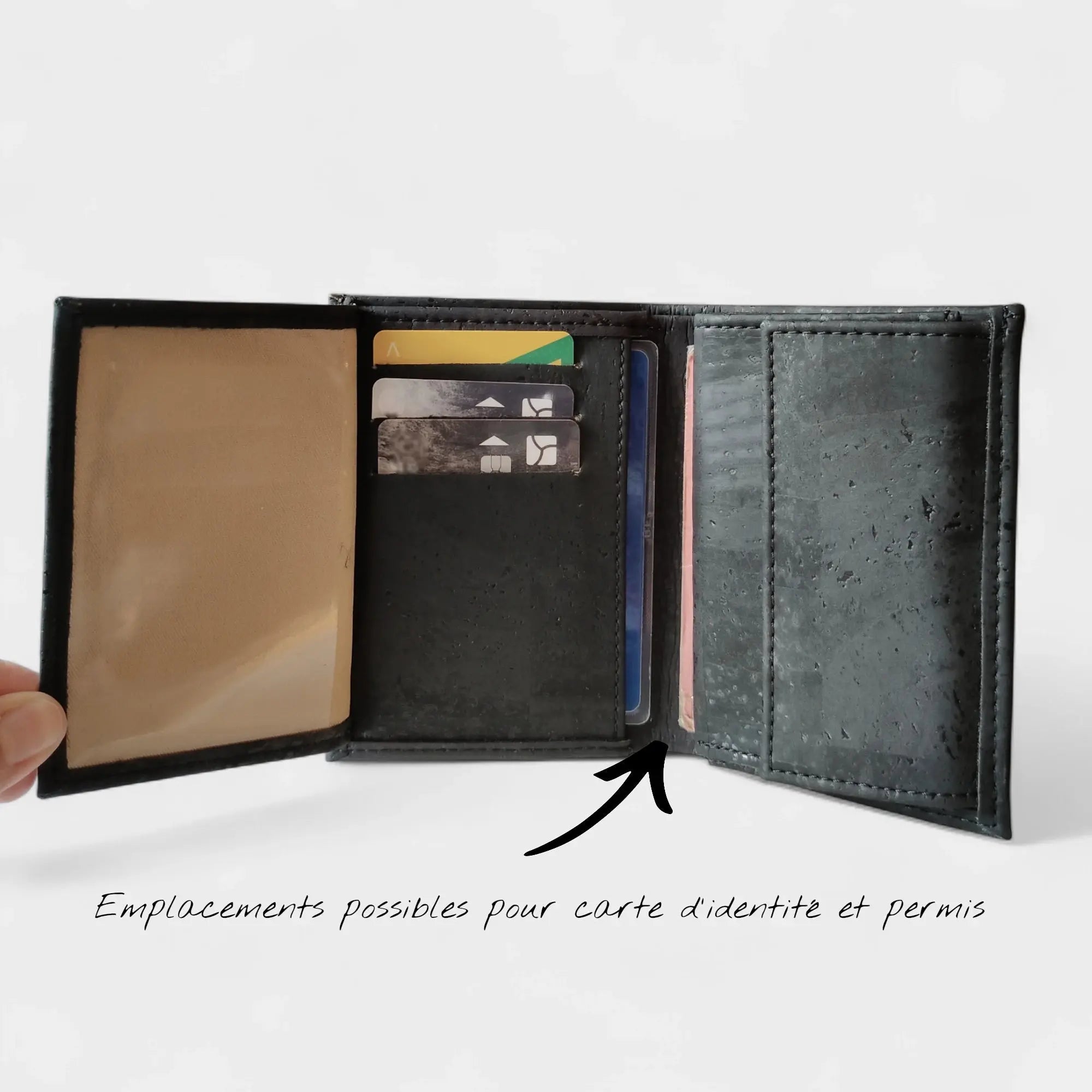 Portefeuille vegan en liège vertical avec volet, Sam  Karmyliege