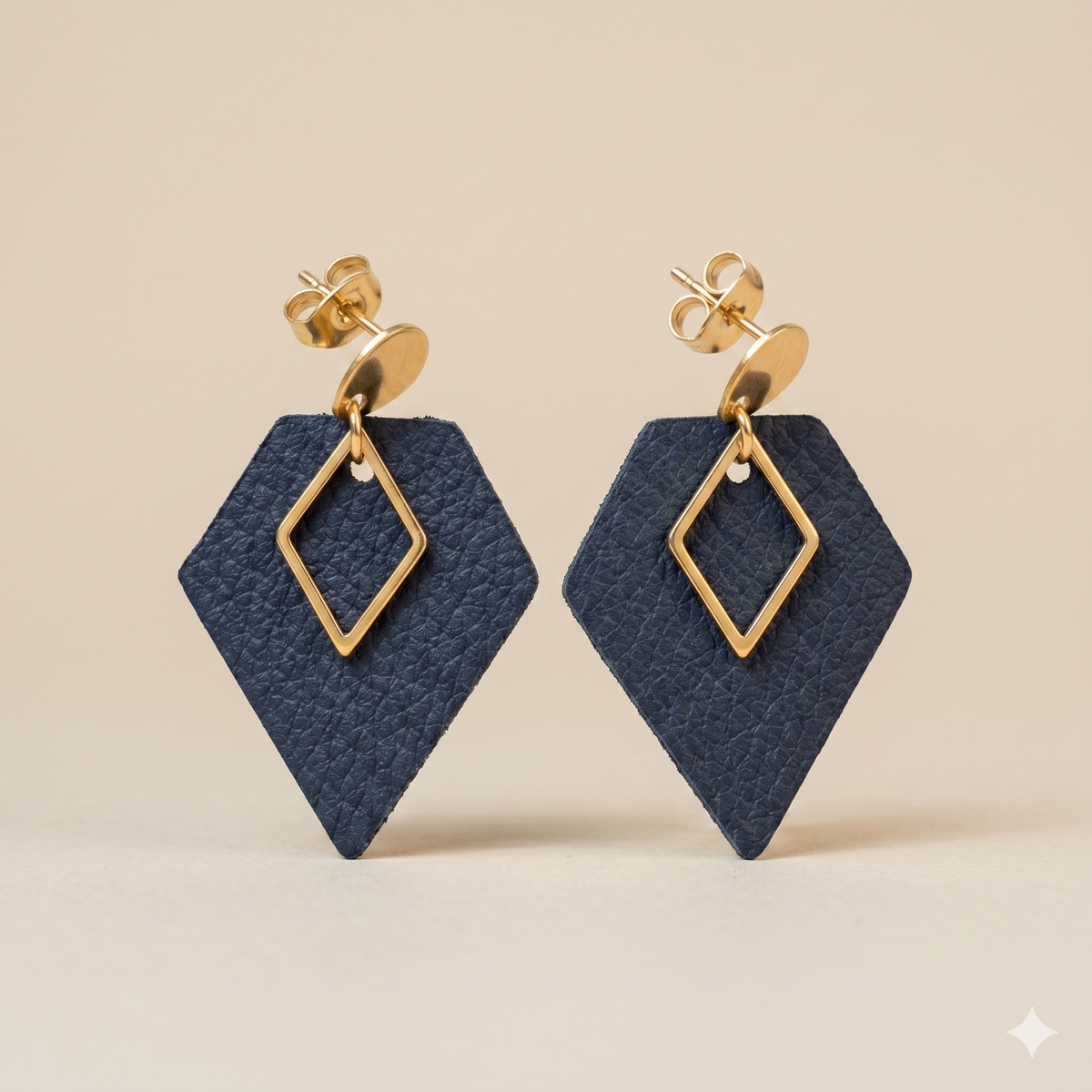 Boucles d'oreilles vegan, Alicia - Cuir de cactus bleu