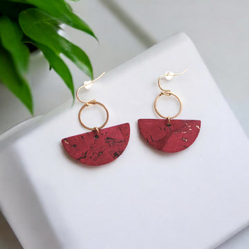 Boucles d'oreilles en liège bordeaux doré  Karmyliege