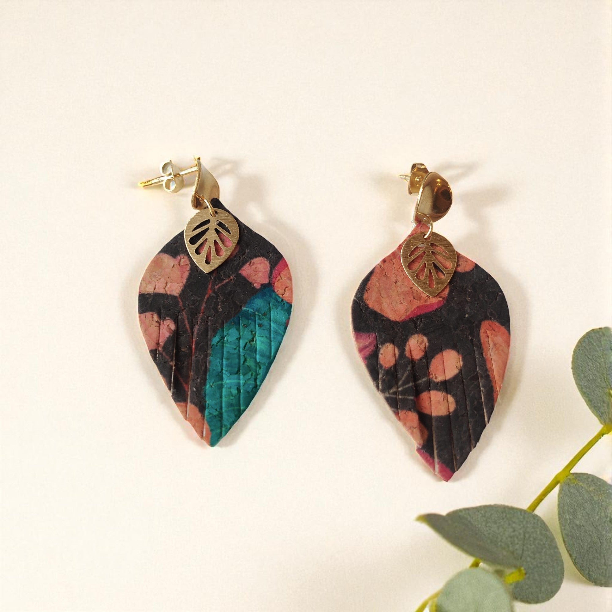 Boucles d&#39;oreilles vegan en liège, Luzia