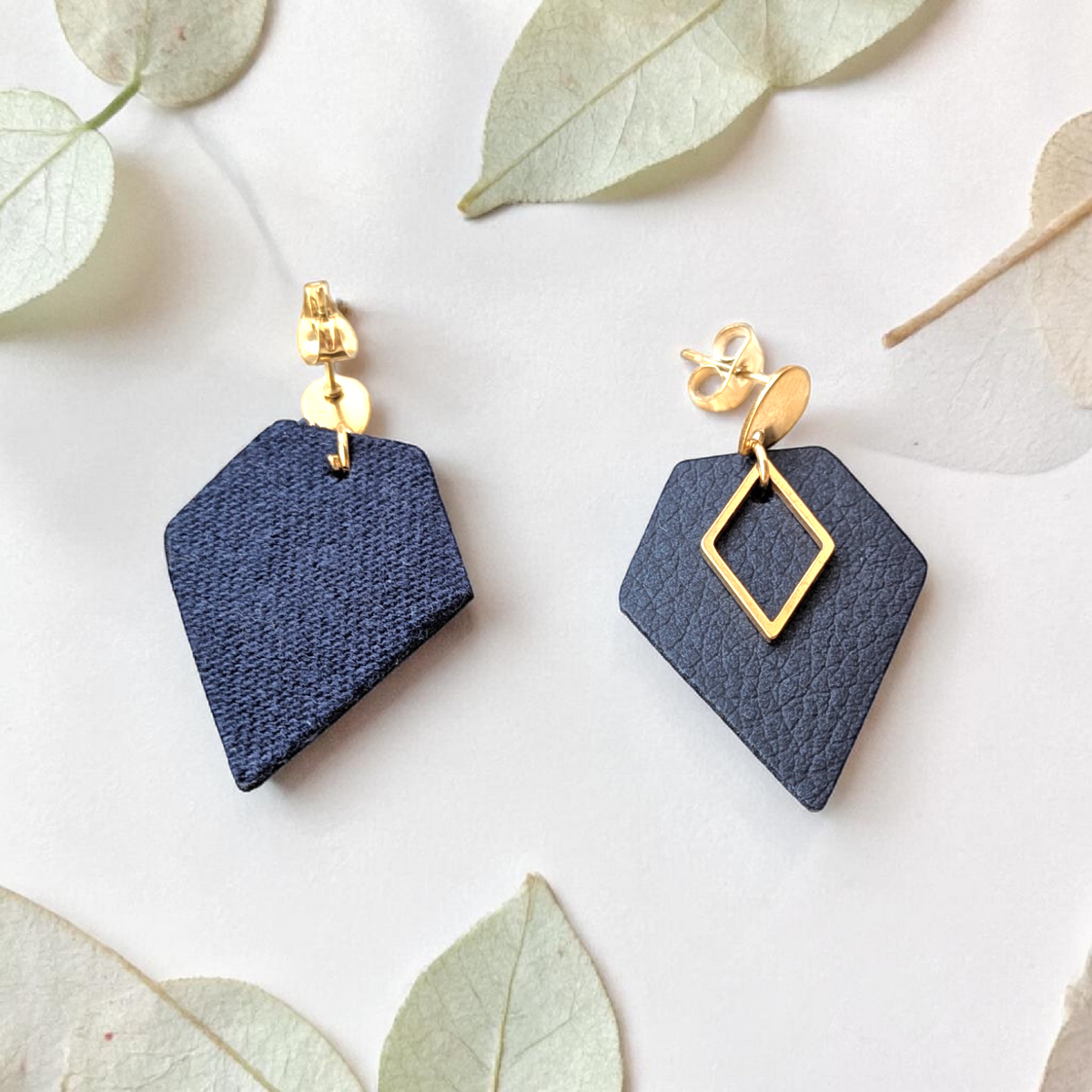 Boucles d'oreilles vegan, Alicia - Cuir de cactus bleu