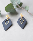 Boucles d'oreilles vegan, Alicia - Cuir de cactus bleu