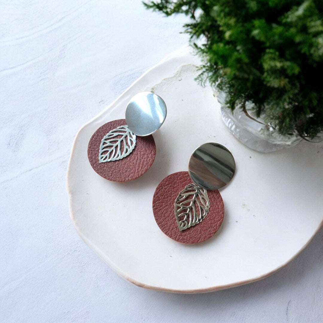 Boucles d&#39;oreilles, Romane - Cuir de pomme
