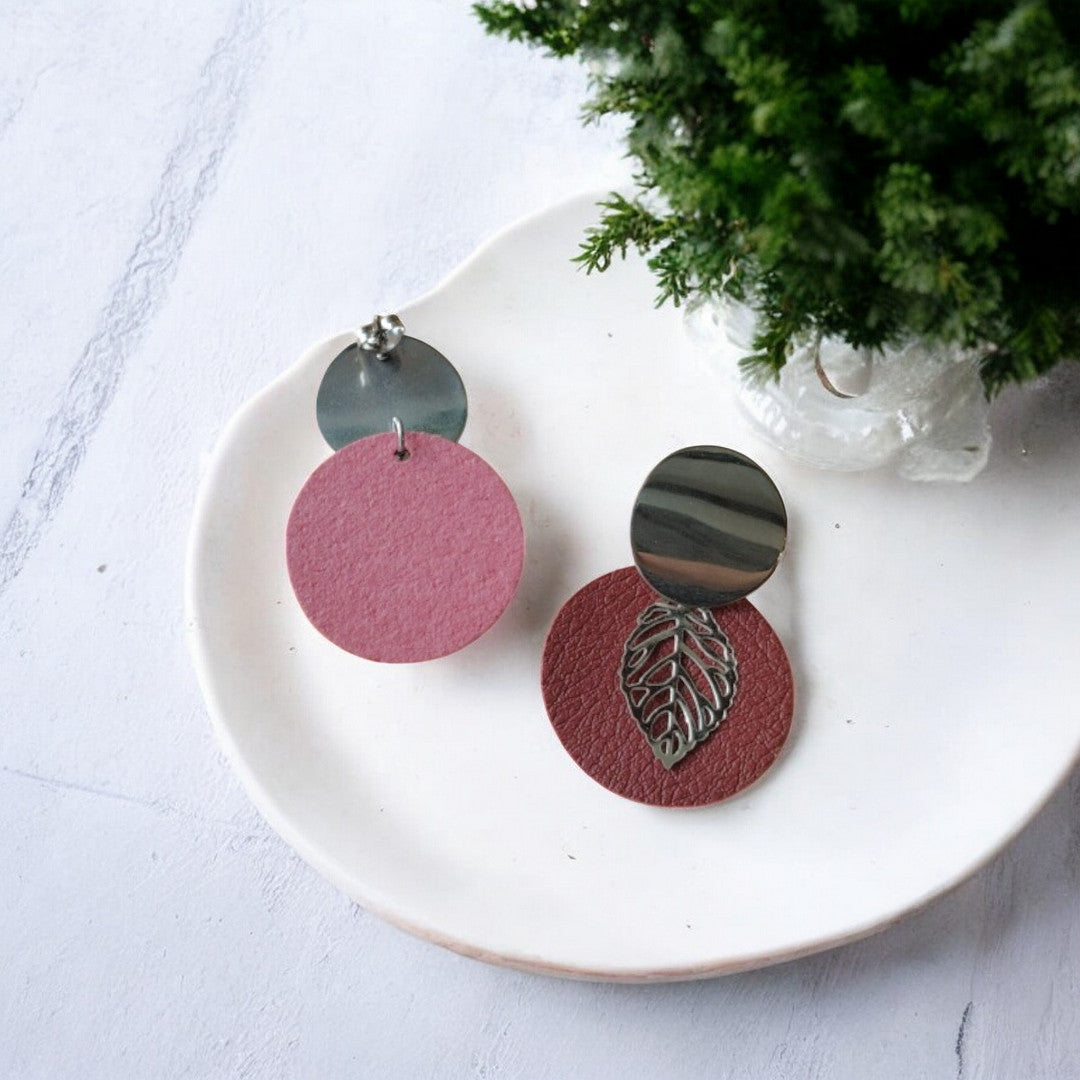 Boucles d&#39;oreilles, Romane - Cuir de pomme