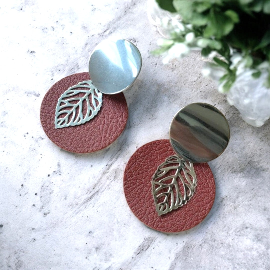 Boucles d&#39;oreilles, Romane - Cuir de pomme