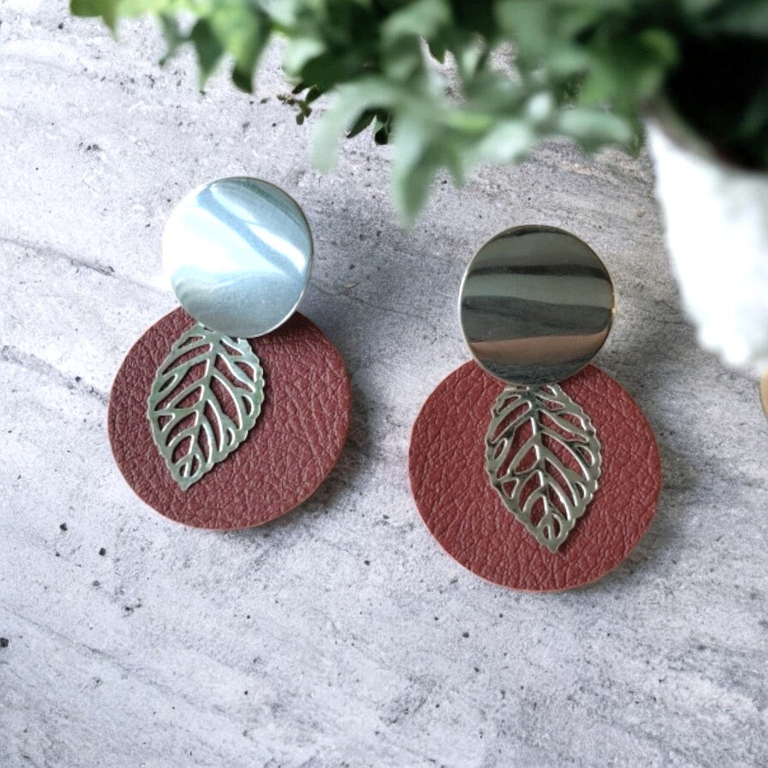 Boucles d&#39;oreilles, Romane - Cuir de pomme
