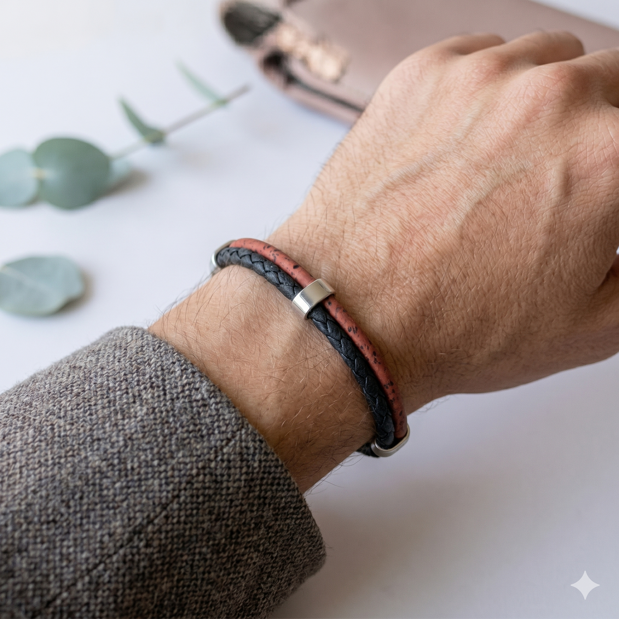 Bracelet vegan en liège tressé, Jules