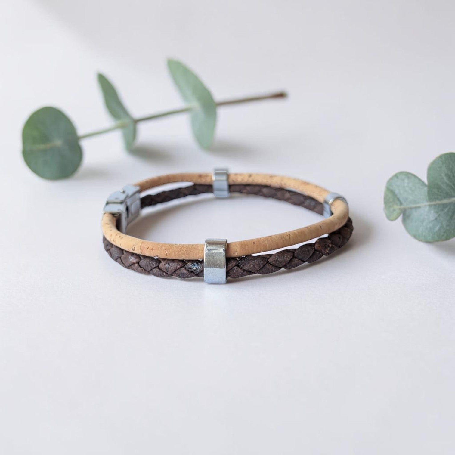 Bracelet vegan en liège tressé, Jules