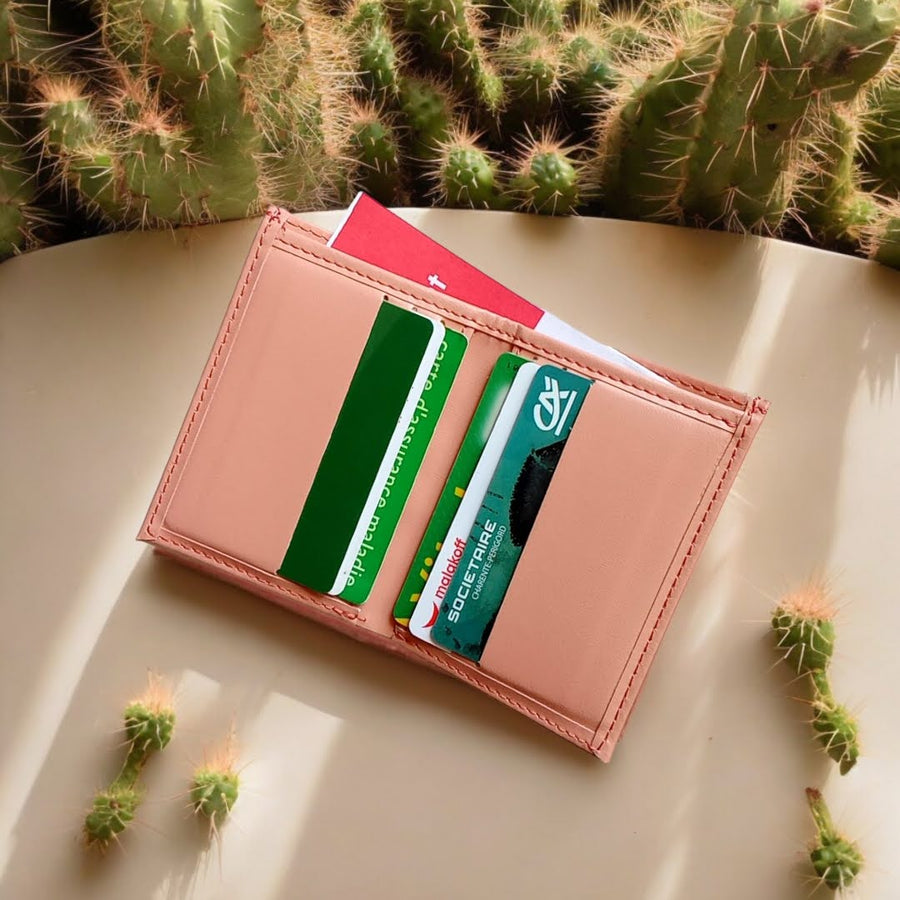 Porte cartes vegan en cuir de cactus rose pêche