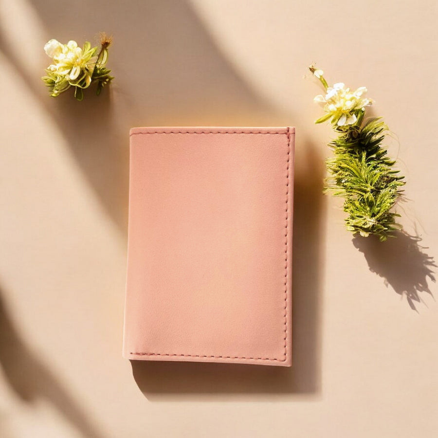 Porte cartes vegan en cuir de cactus rose pêche