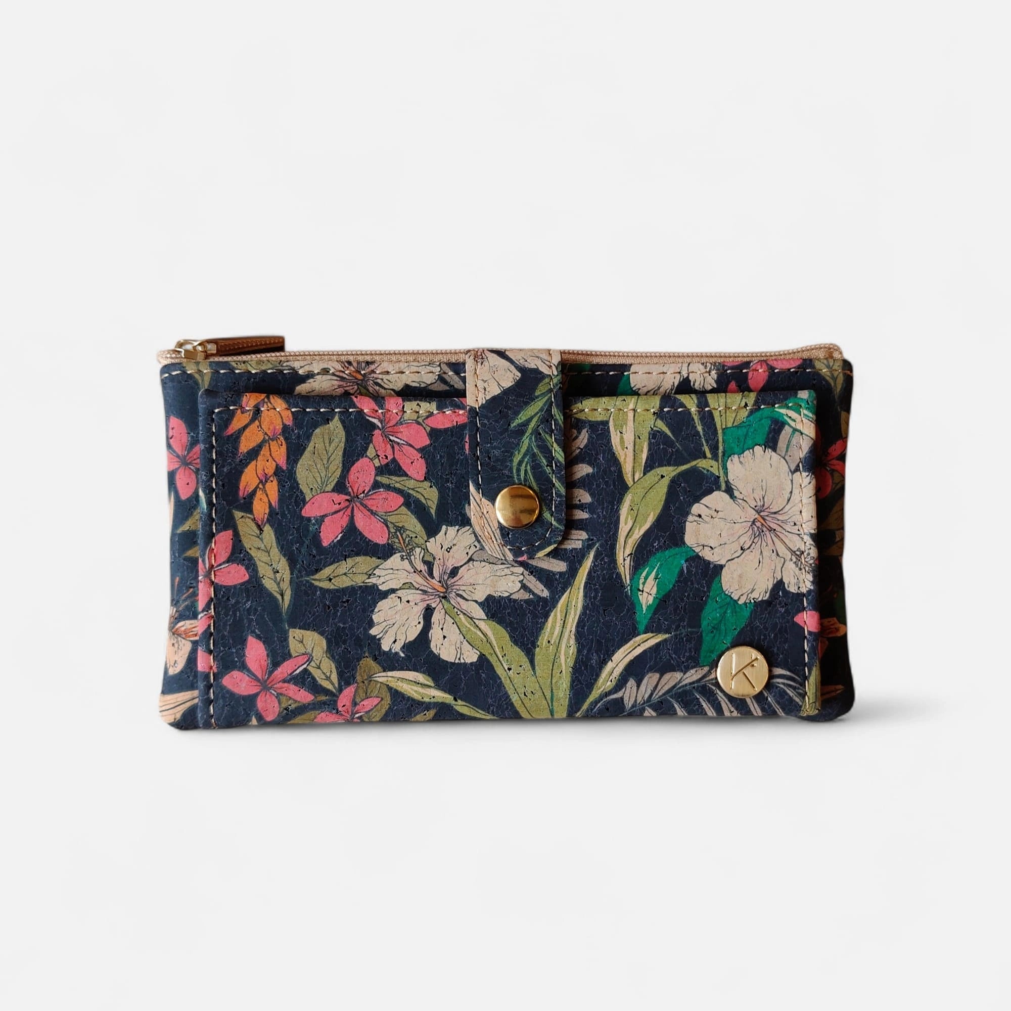 Portefeuille en liège fleuri noir  Karmyliege