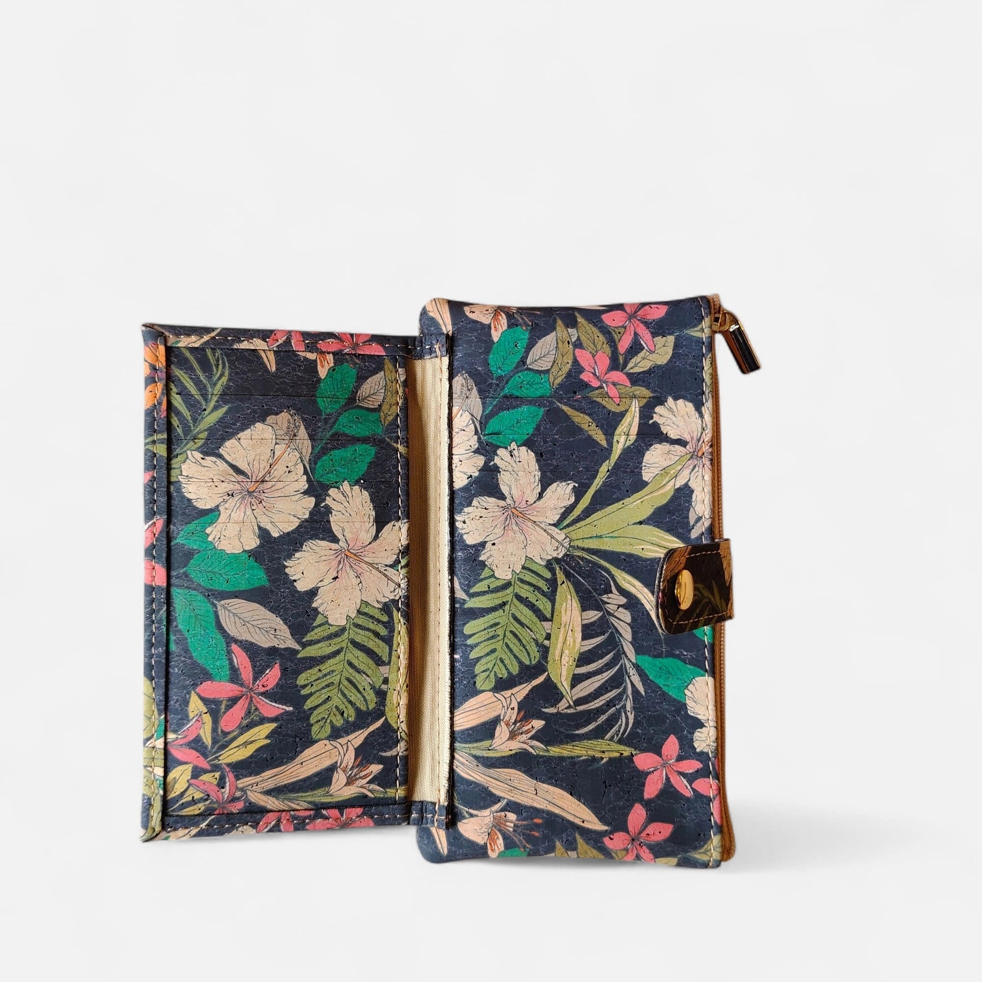 Portefeuille en liège fleuri noir  Karmyliege