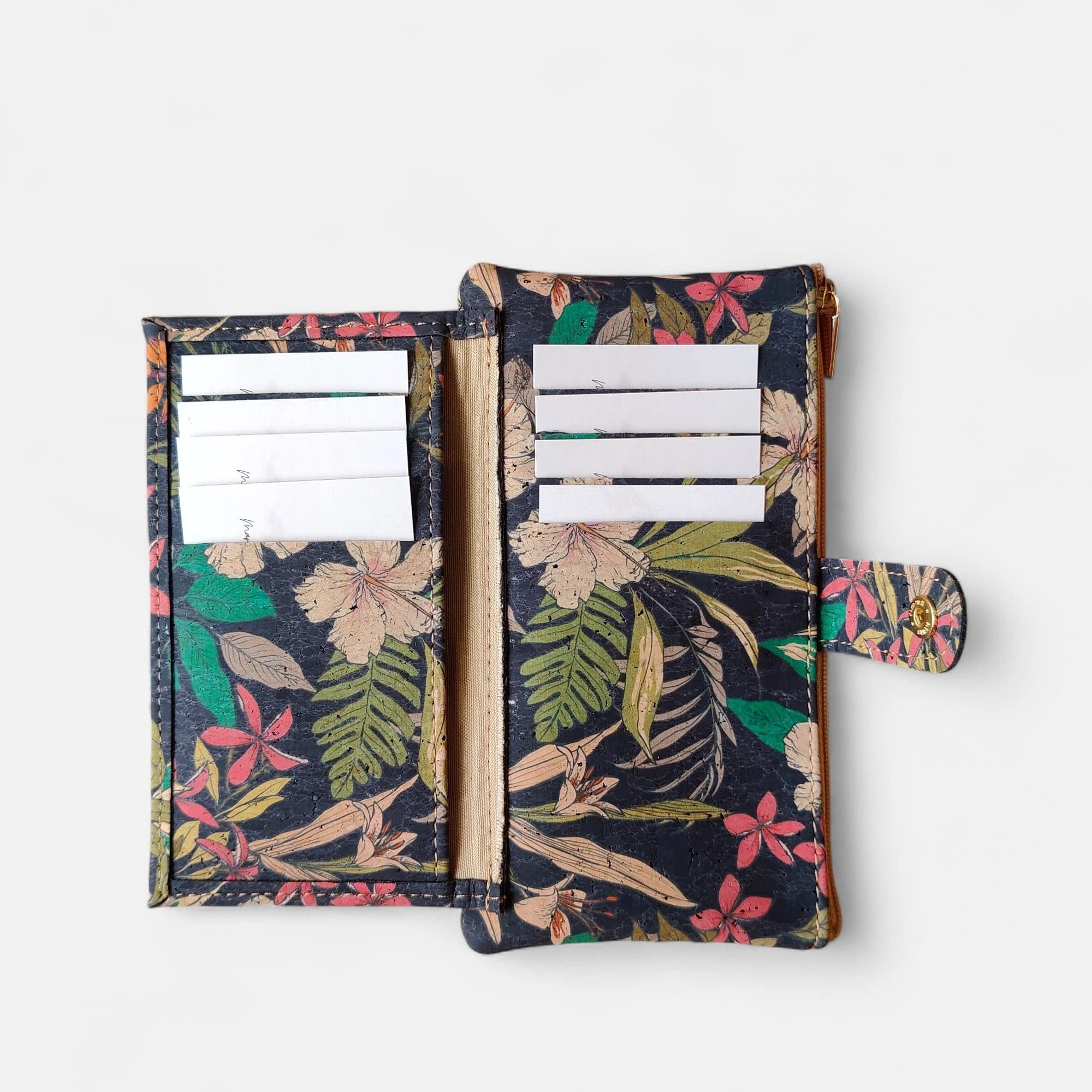 Portefeuille en liège fleuri noir  Karmyliege