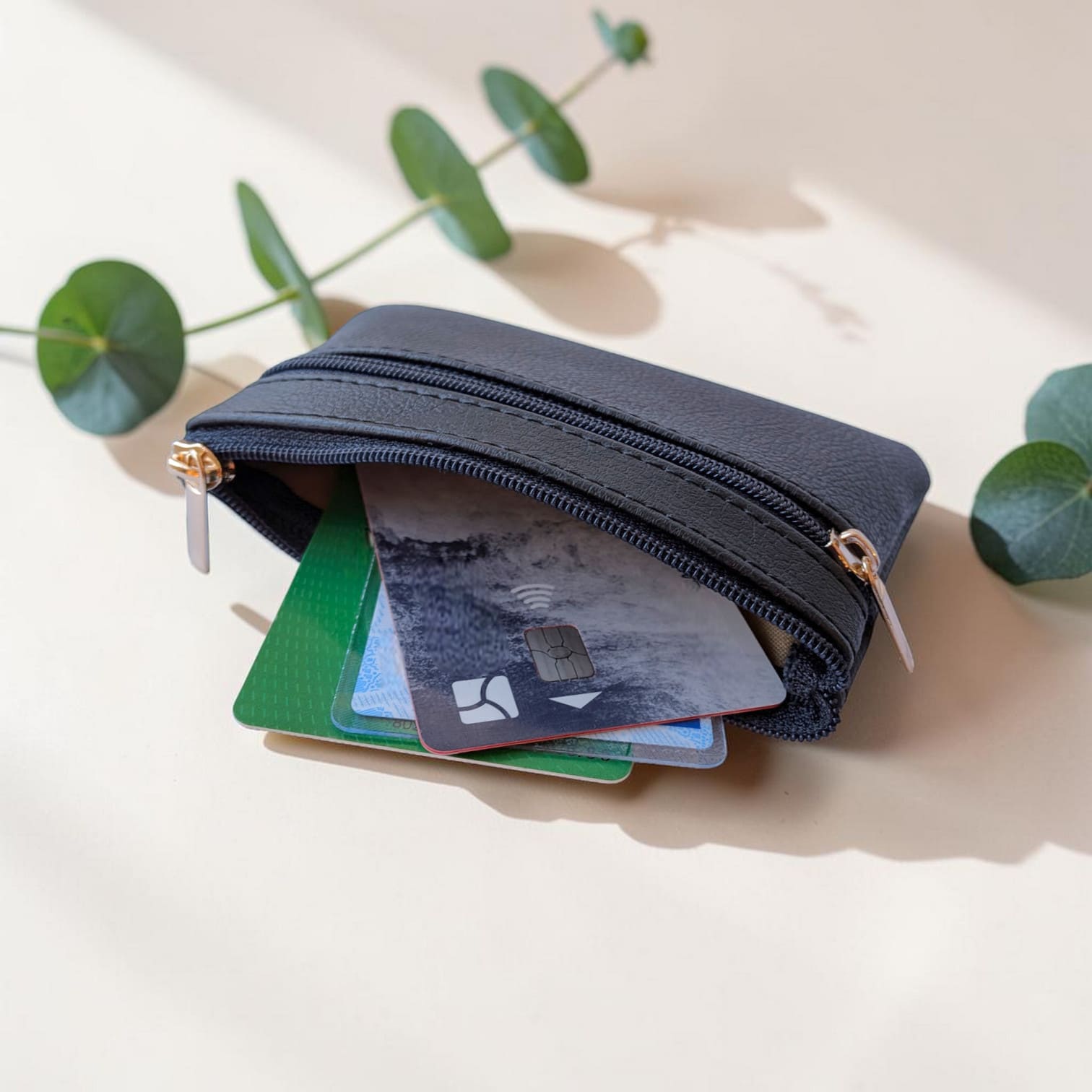 Porte-monnaie vegan en peau de pomme, marine et blanc  Karmyliege