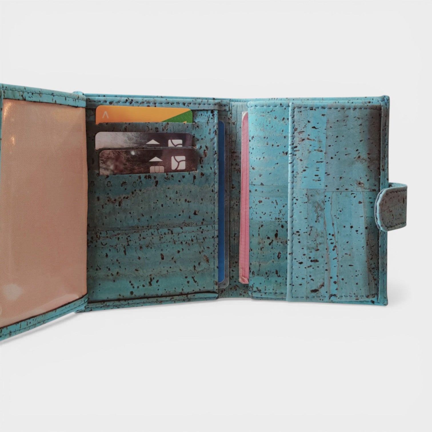 Portefeuille en liège, Zoé turquoise grisé