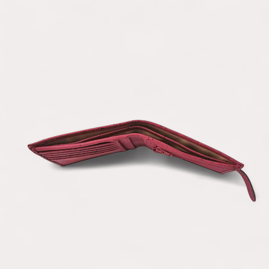 Portefeuille en liège avec zip, Roman bordeaux
