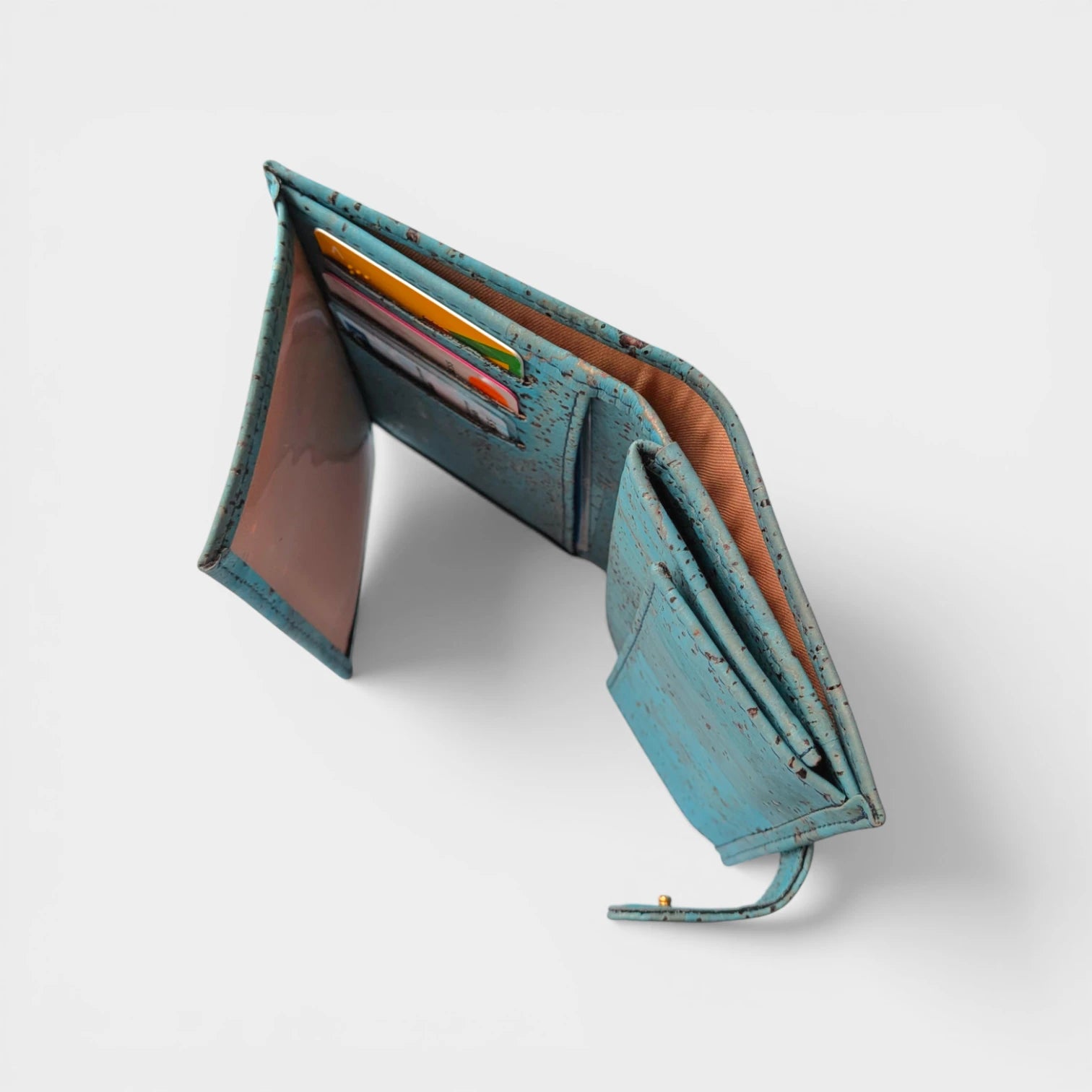 Portefeuille en liège, Zoé turquoise grisé