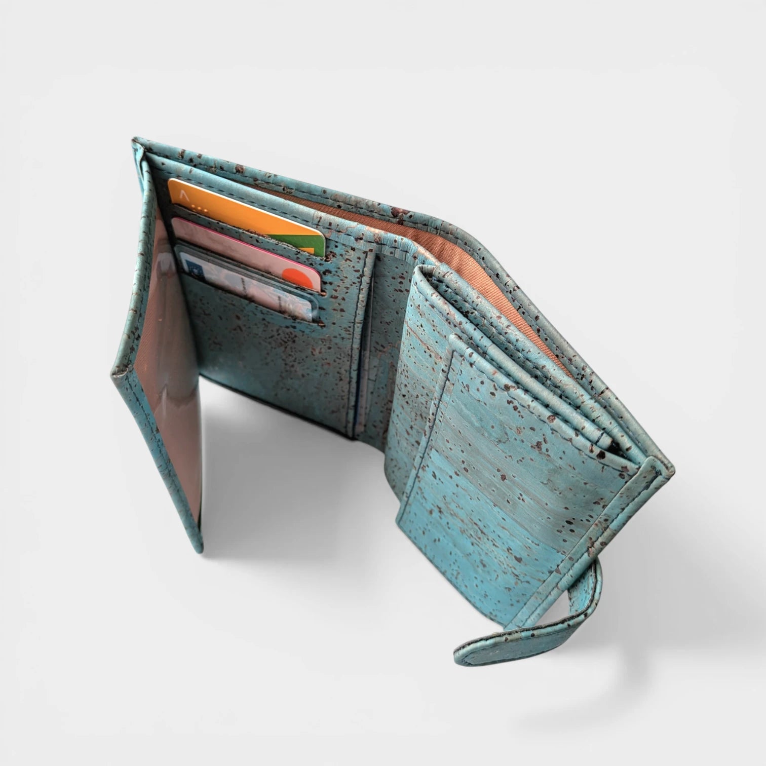 Portefeuille en liège, Zoé turquoise grisé