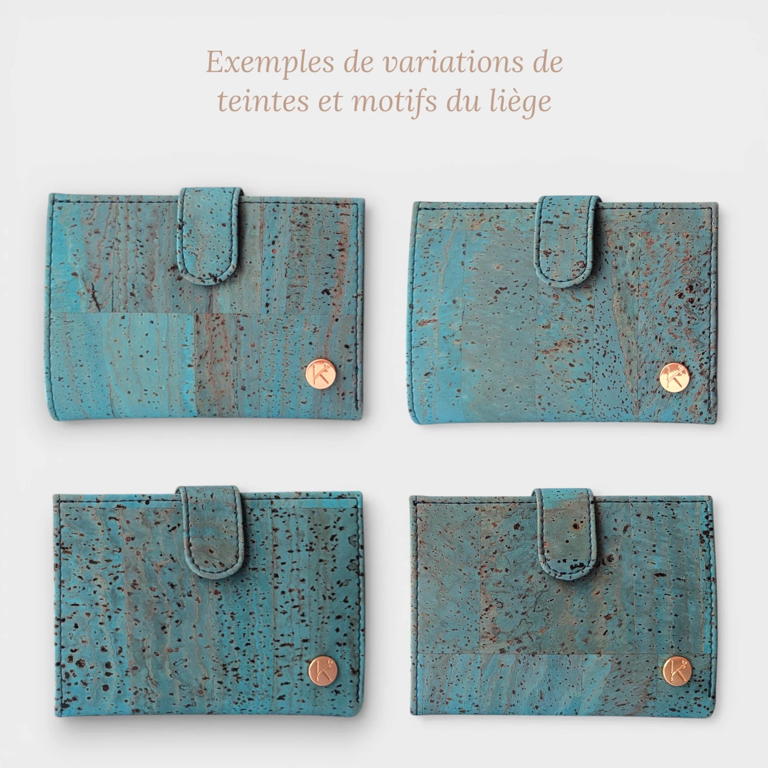 Portefeuille en liège, Zoé turquoise grisé