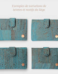 Portefeuille en liège, Zoé turquoise grisé
