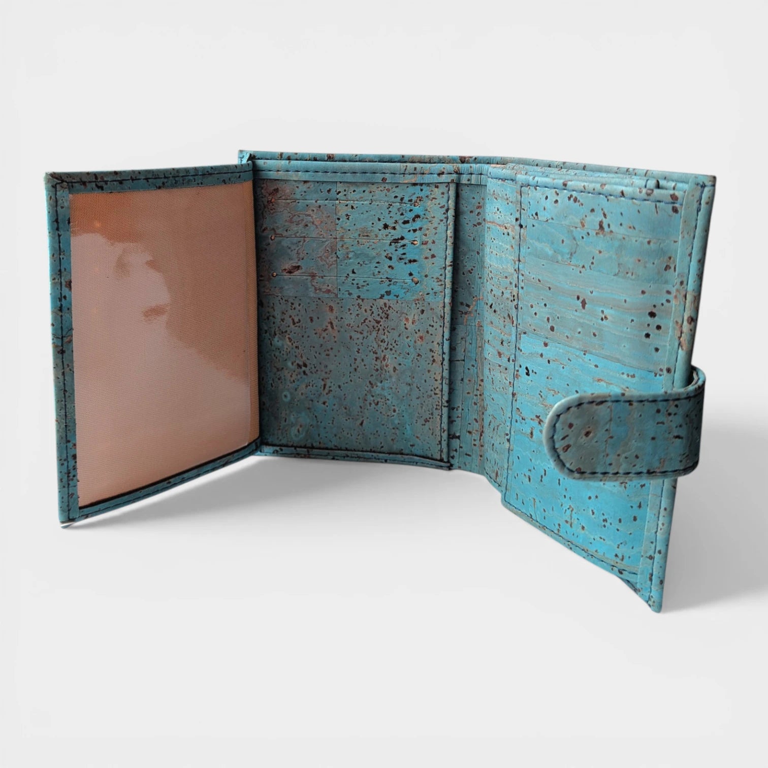 Portefeuille en liège, Zoé turquoise grisé