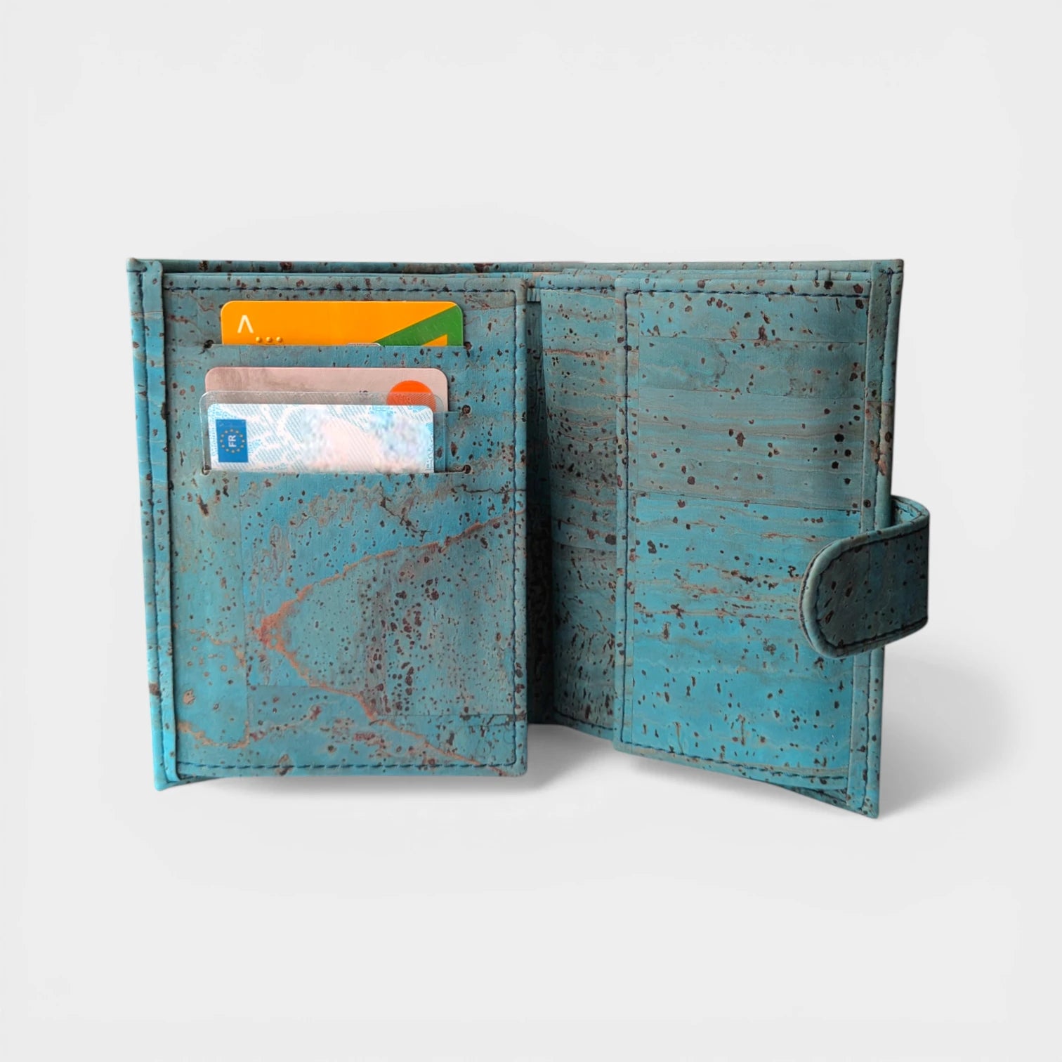 Portefeuille en liège, Zoé turquoise grisé