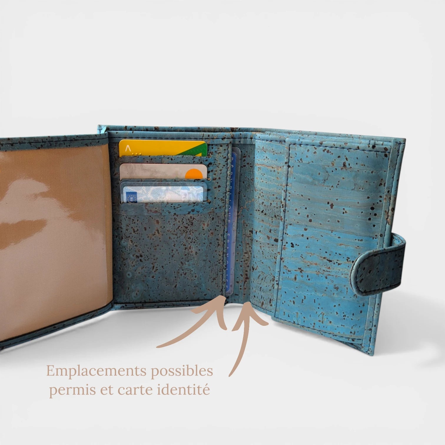 Portefeuille en liège, Zoé turquoise grisé