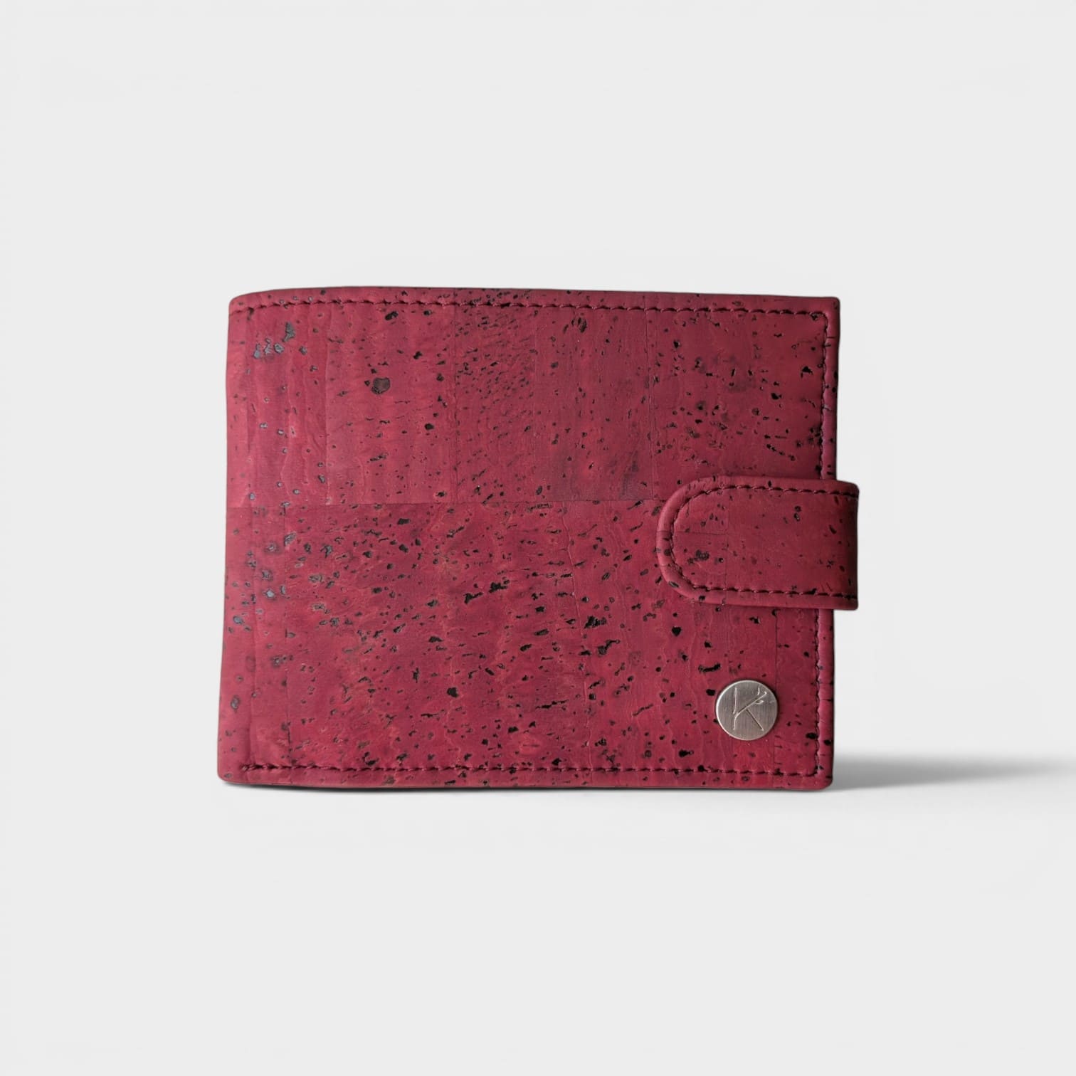Portefeuille vegan en liège avec zip, Roman bordeaux  Karmyliege