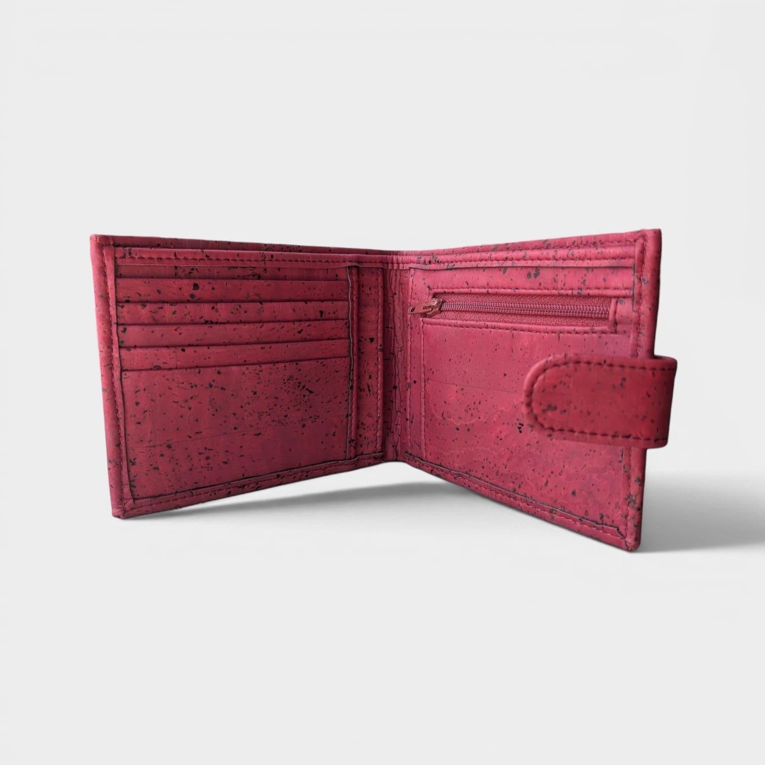 Portefeuille vegan en liège avec zip, Roman bordeaux  Karmyliege