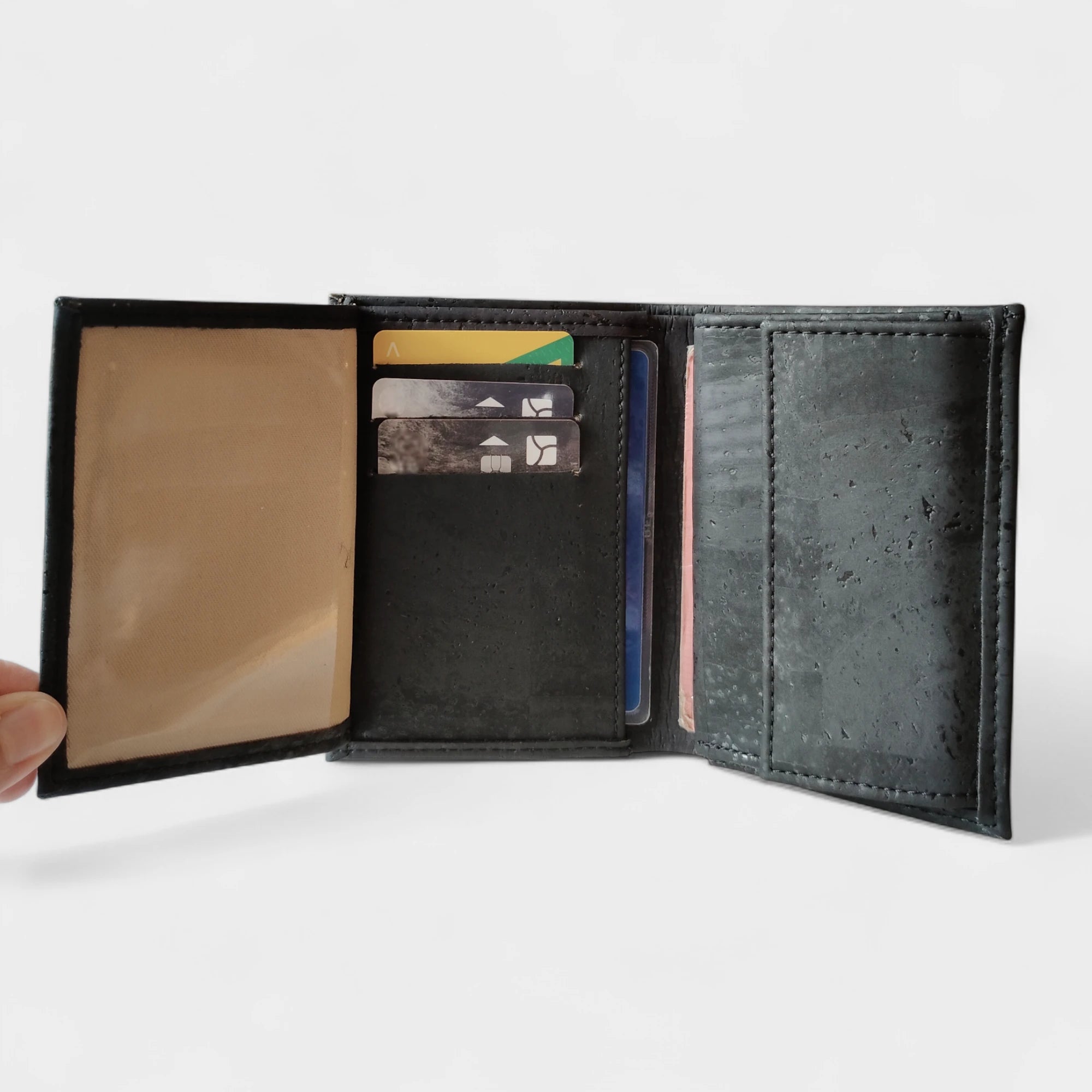 Portefeuille vegan en liège vertical avec volet, Sam