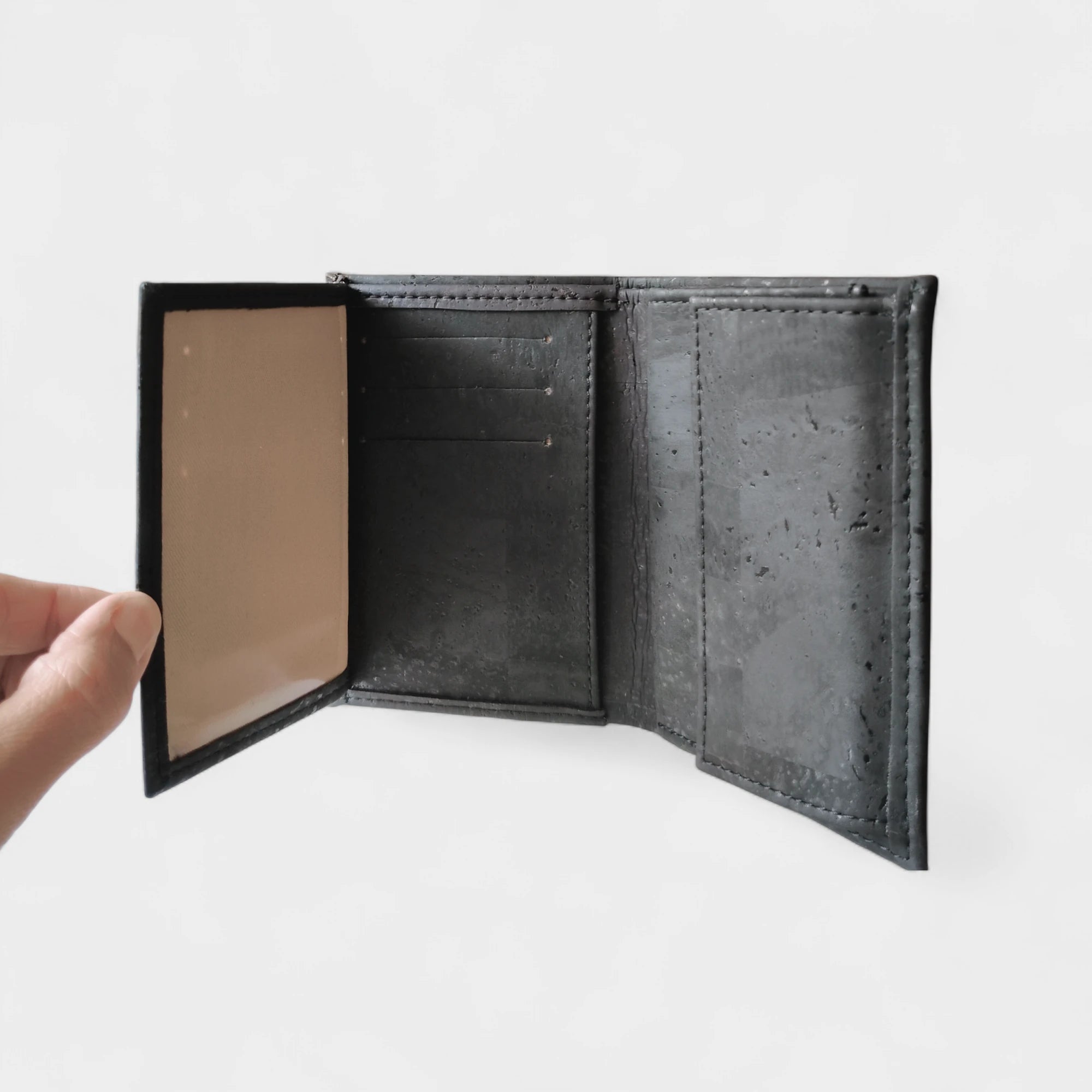 Portefeuille vegan en liège vertical avec volet, Sam