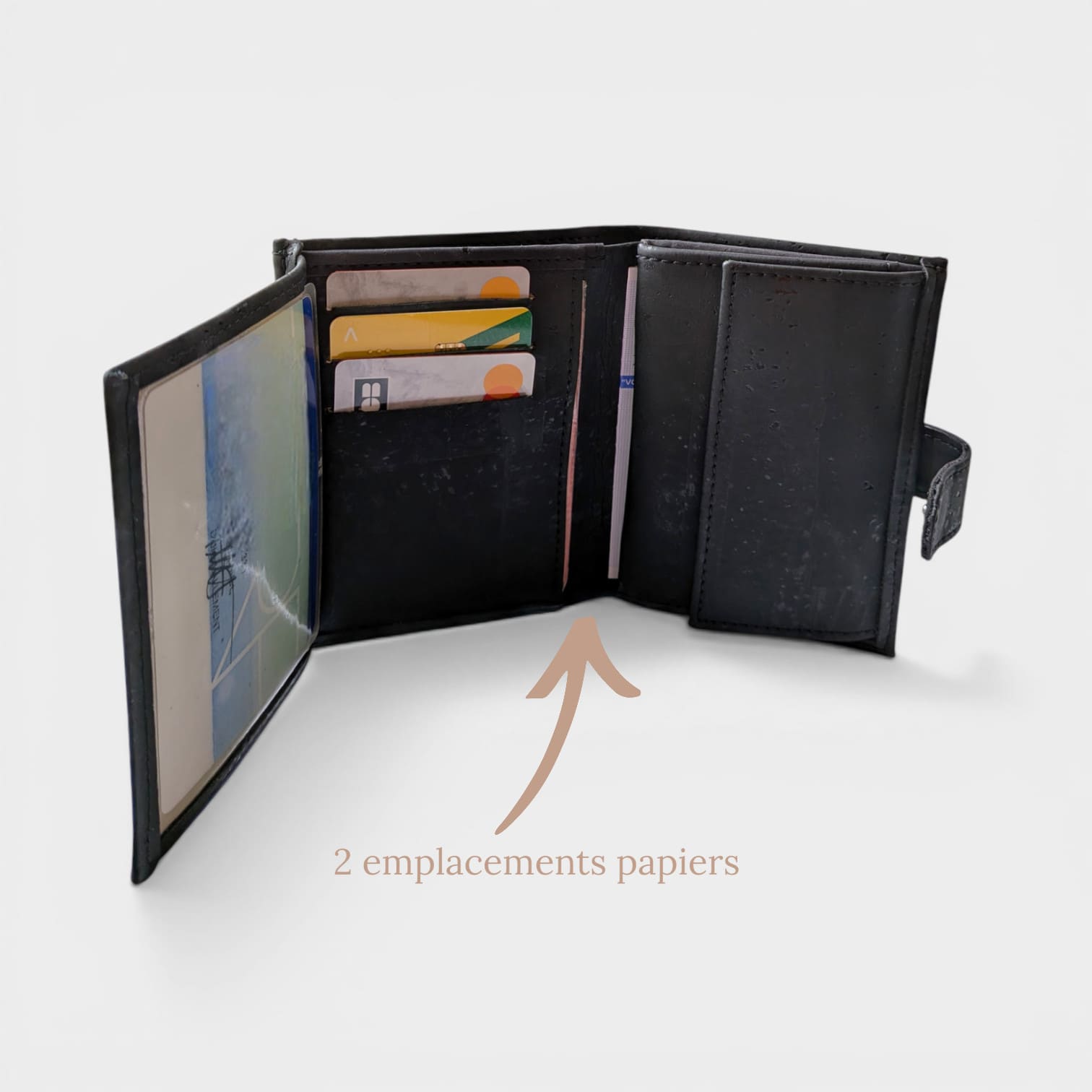 Portefeuille vegan en liège vertical avec volet, Noha