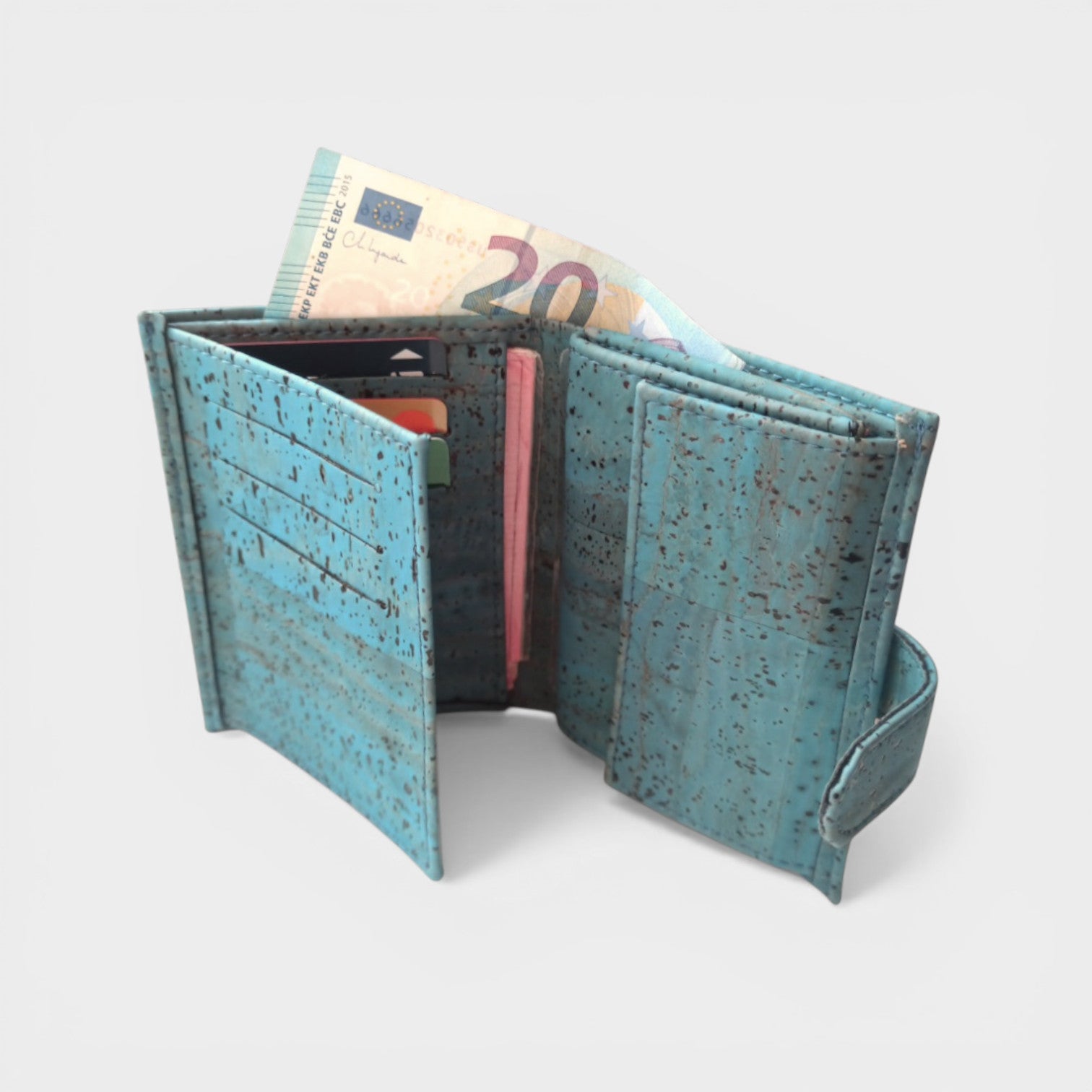 Portefeuille en liège, Zoé turquoise grisé