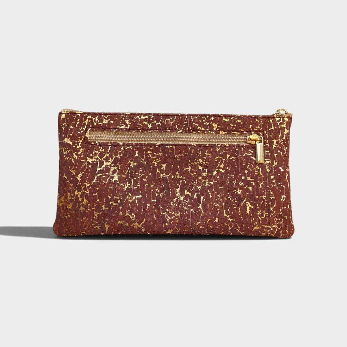 Portefeuille vegan en liège et peau de pomme, Lalie bordeaux doré