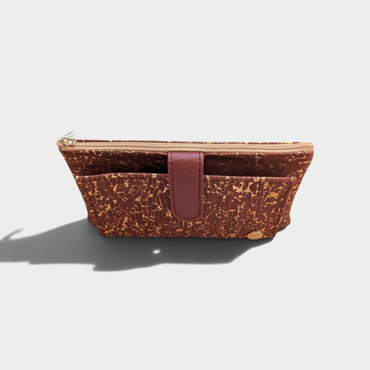 Portefeuille vegan en liège et peau de pomme, Lalie bordeaux doré