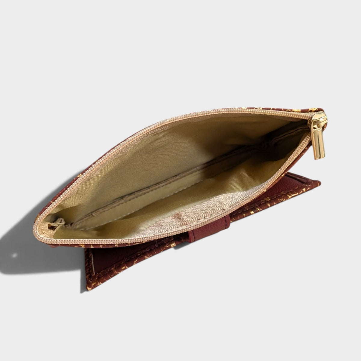 Portefeuille vegan en liège et peau de pomme, Lalie bordeaux doré