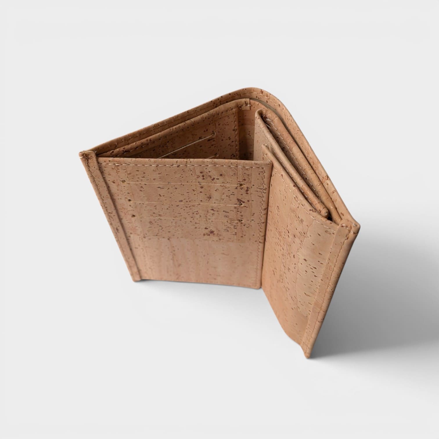 Portefeuille vegan en liège vertical avec volet, Sam beige  Karmyliege