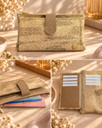 Portefeuille vegan en liège et peau de pomme, Lalie beige doré et camel