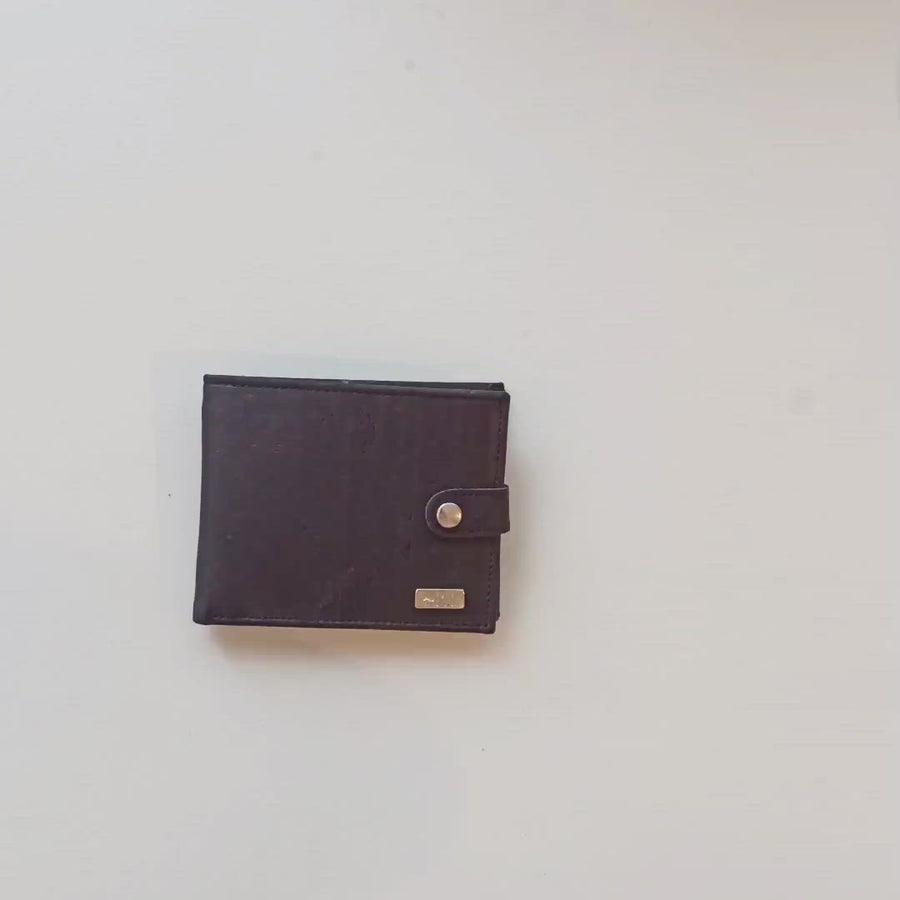 grand portefeuille homme, portefeuille carte identité, portefeuille en liège noir pour homme, portefeuille homme bouton pression en liège noir